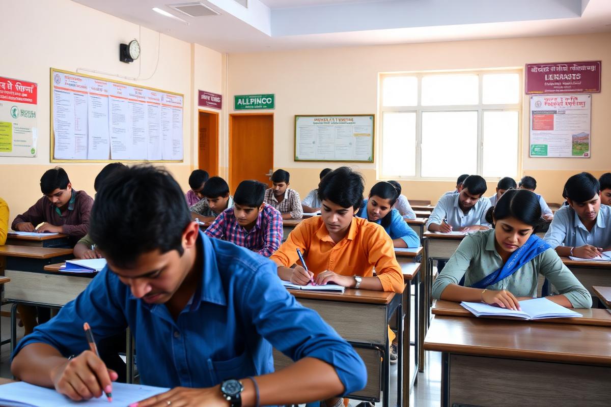 Government job aspirants preparing in an examination hall