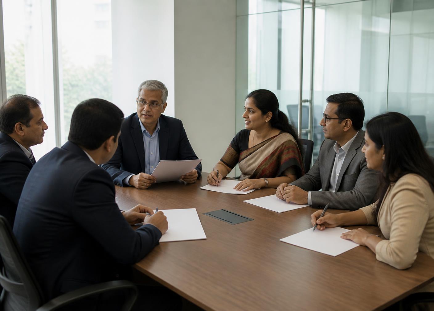 Recruiters and placement officers in a corporate boardroom meeting